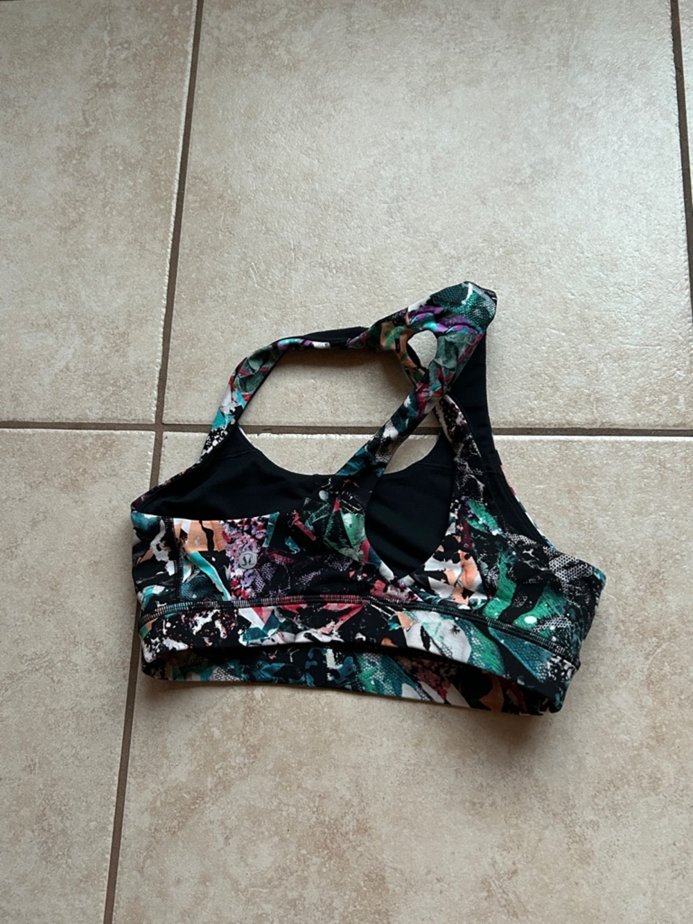 lululemon athletica Black Sports Bra with Multicolor Floral Print